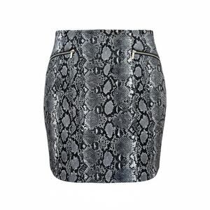Michael Michael Kors Size 14 Snake Skin Print Knee Length Skirt Black Gray